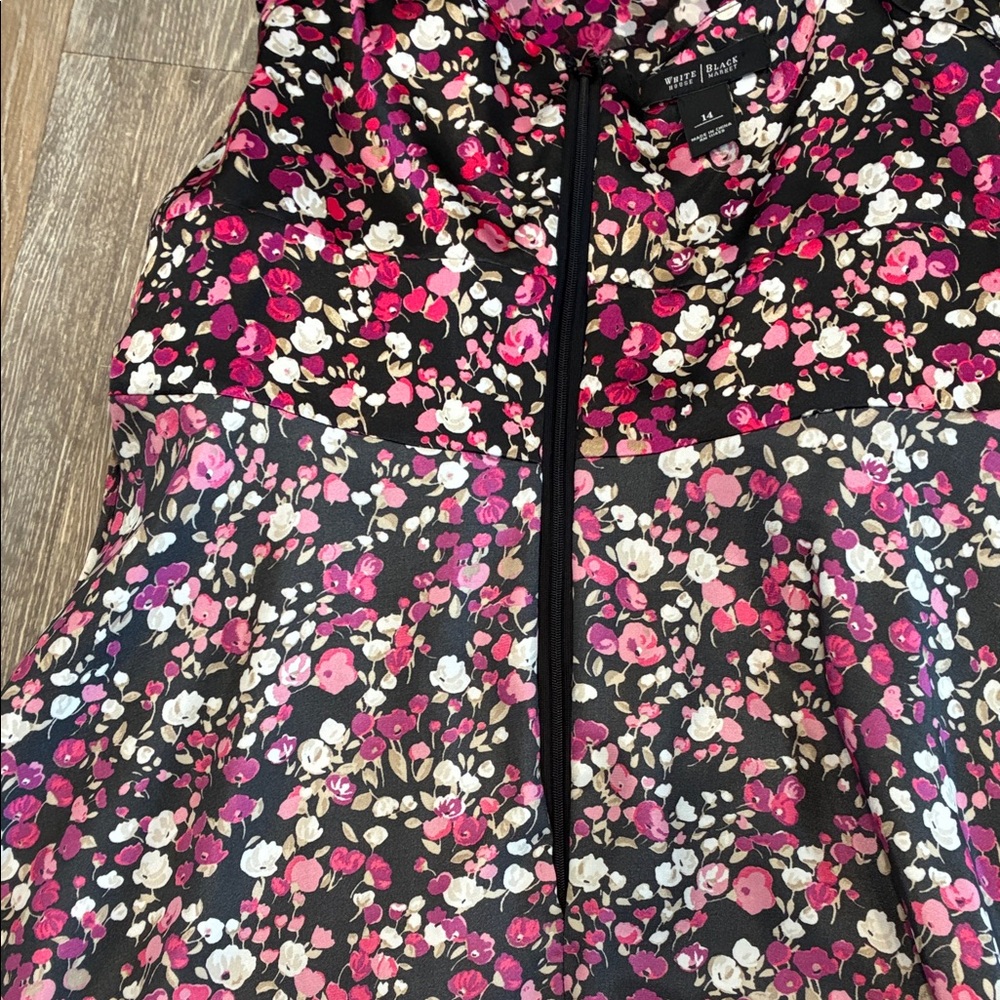 White House Black Market Black and Pink Floral Ruffle Midi Dress - Picture 12 of 15